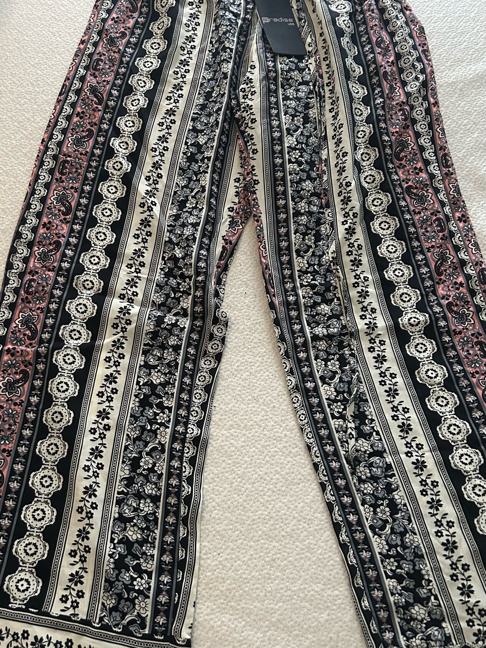 Boho Stripe Wide Leg Pants - Black, Cream & Dusty Pink